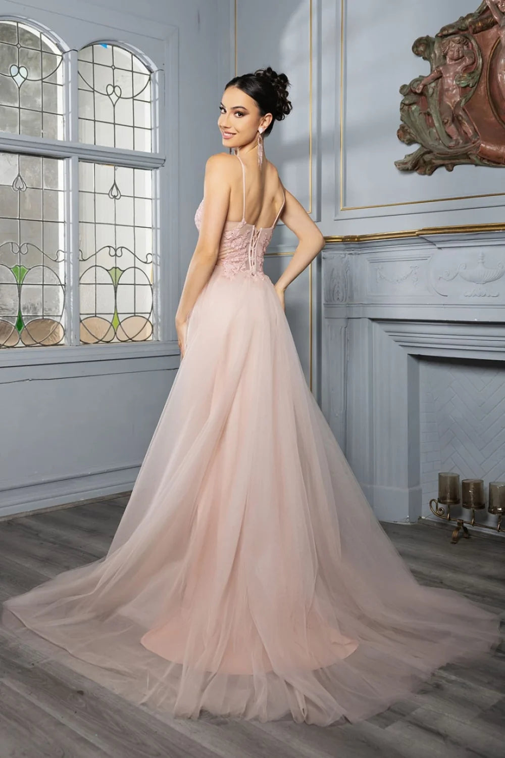 Applique V-Neck A-line Gown by May Queen MQ2167