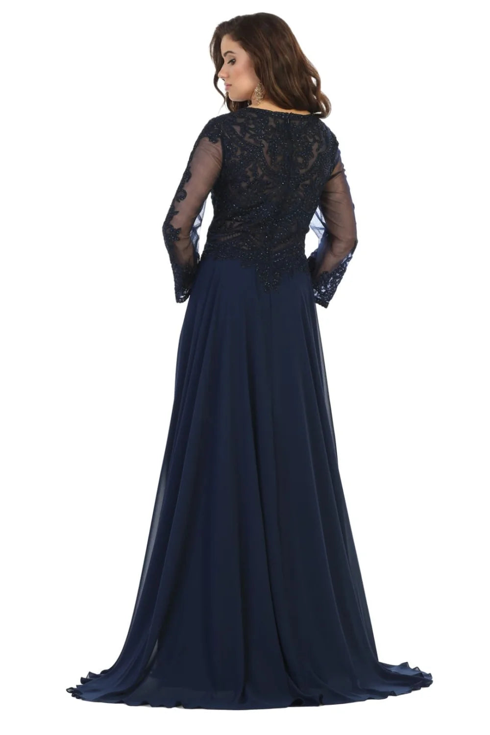 Applique 3/4 Sleeve A-line Gown by May Queen MQ1615