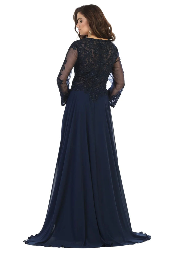 Applique 3/4 Sleeve A-line Gown by May Queen MQ1615