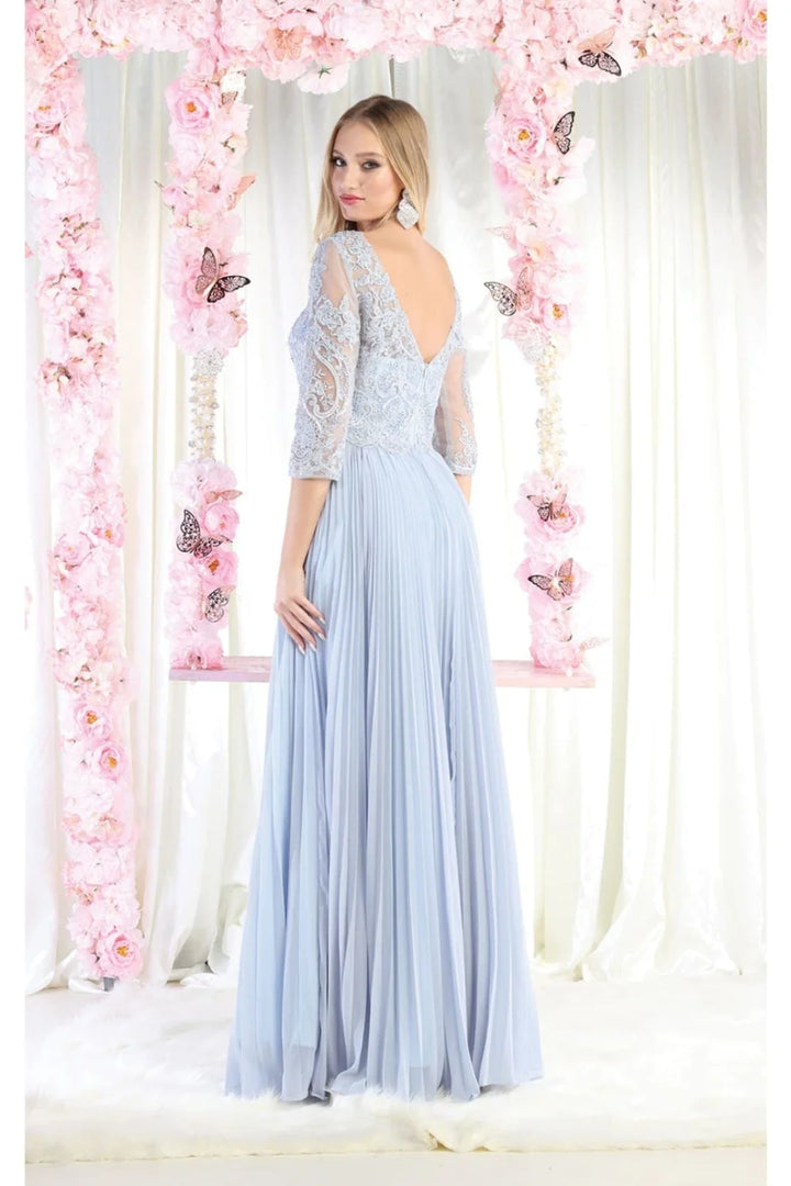 Applique Mid-Sleeve A-line Gown by May Queen MQ1980