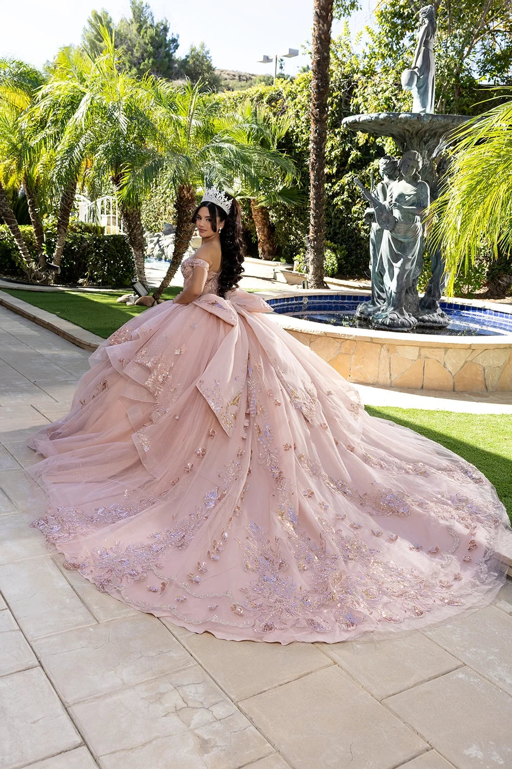 Off Shoulder Layered Ball Gown by May Queen LK293