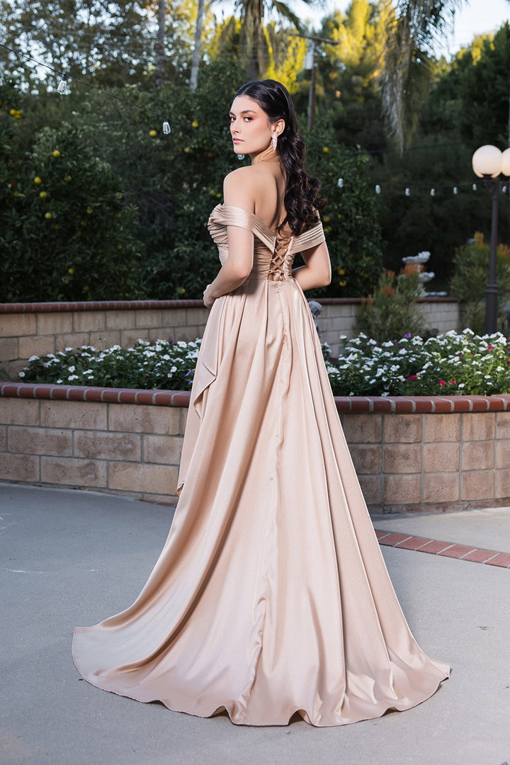 Taffeta Off Shoulder Slit Gown by May Queen MQ2056