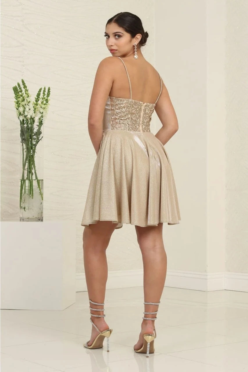 Metallic Short Bustier A-line Dress by May Queen MQ2096
