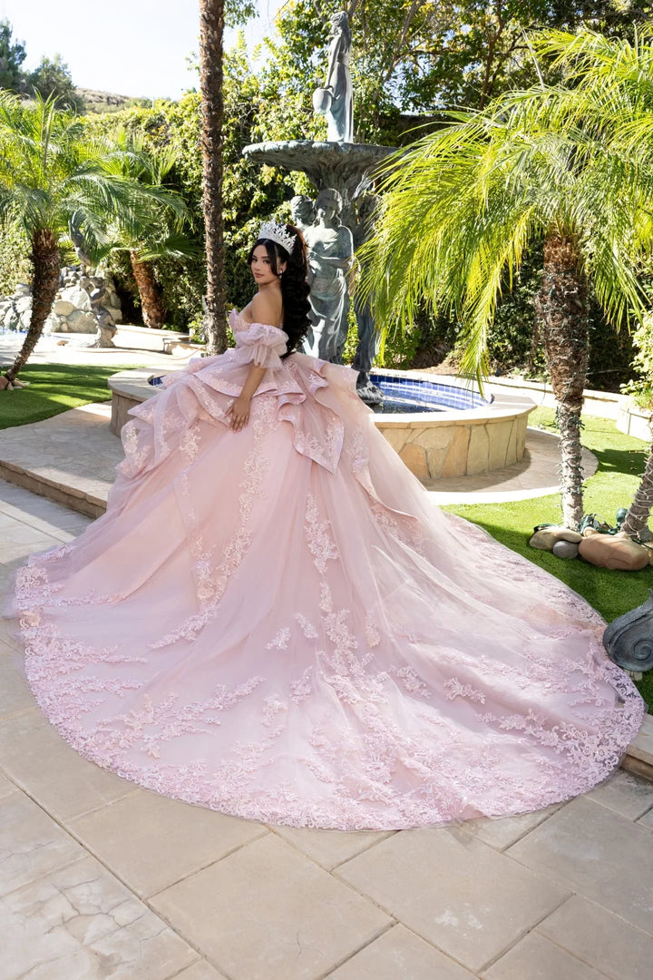 Strapless Puff Sleeve Ball Gown by May Queen LK289