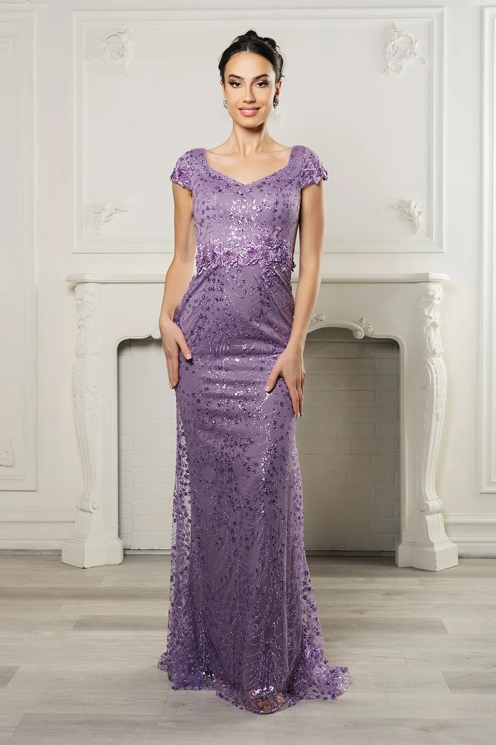 Glitter Cap Sleeve Gown by May Queen MQ2062