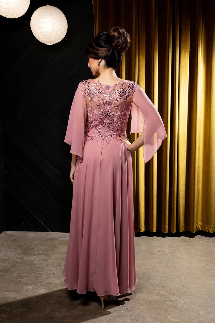 Applique Cap Sleeve A-line Gown by May Queen MQ2233