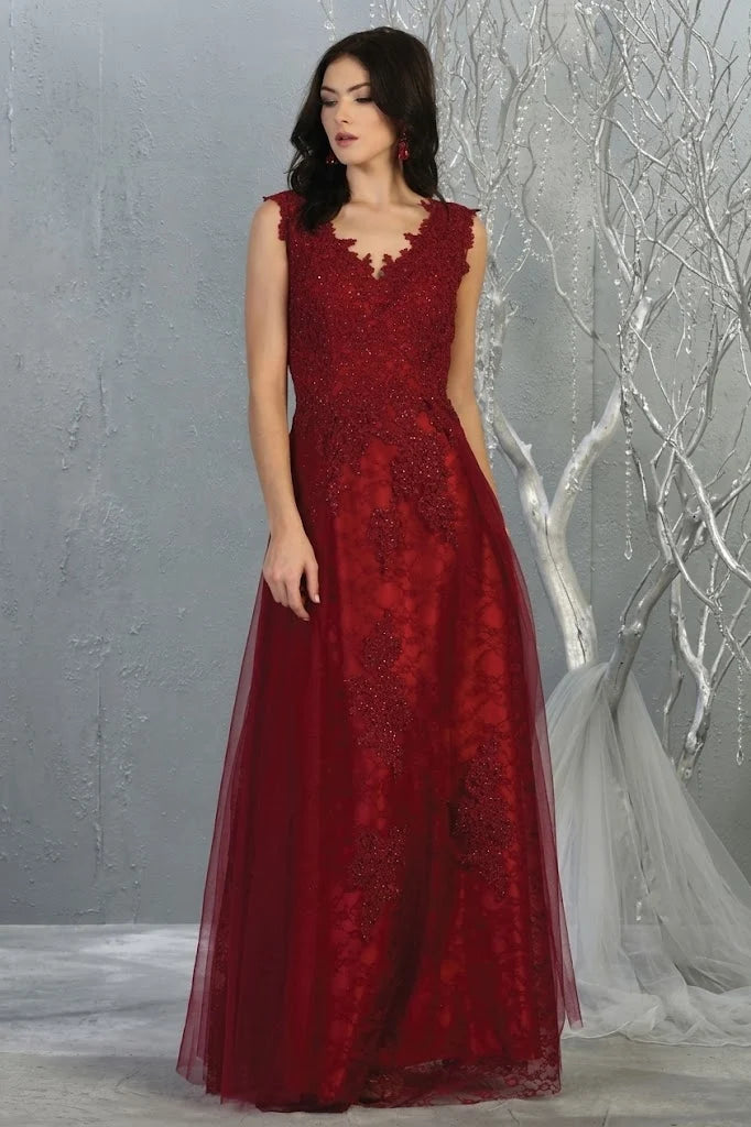 Applique V-Neck A-line Gown by May Queen MQ1799