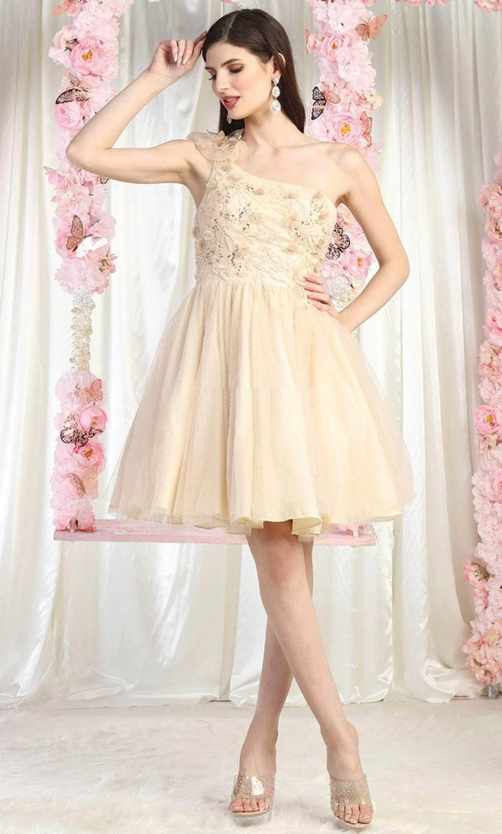 Short One Shoulder A-line Dress by May Queen MQ1952