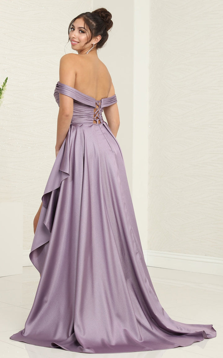 Taffeta Off Shoulder Slit Gown by May Queen MQ2056