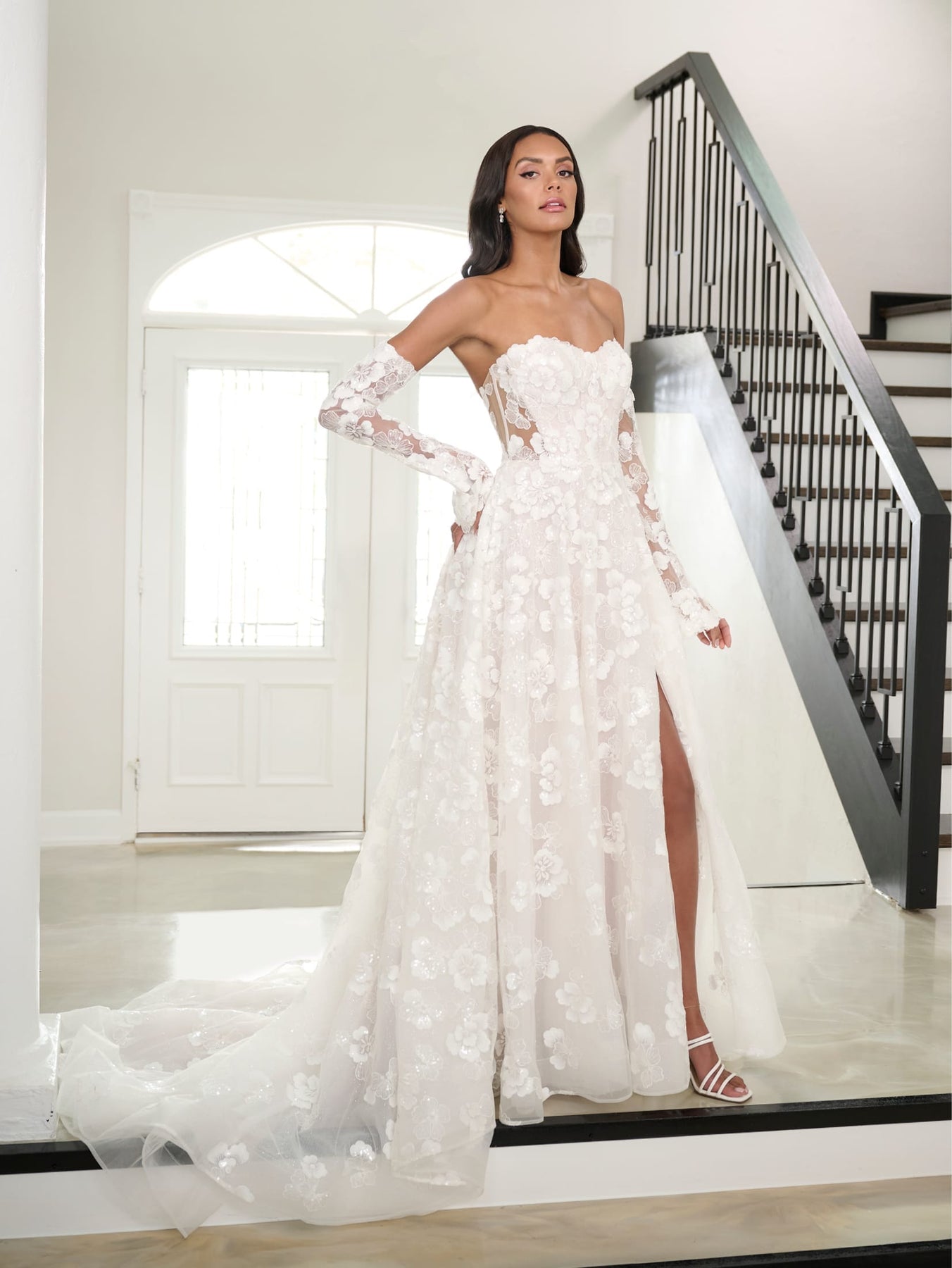 Allover Lace A-line Bridal Slit Gown by Adrianna Papell 31297 ABC Fashion Allover Lace A-line Bridal Slit Gown by Adrianna Papell 31297 ABC Fashion