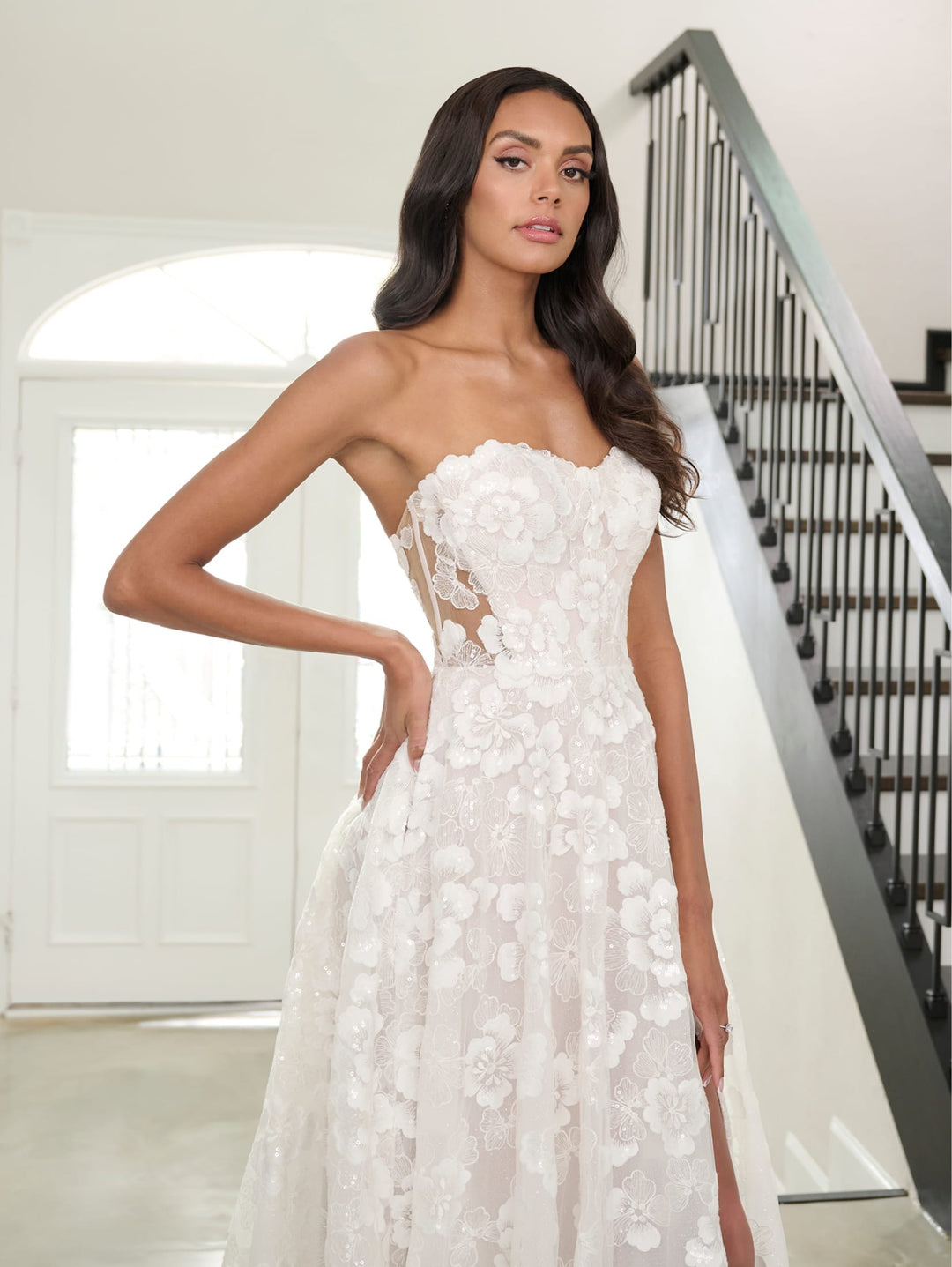 Allover Lace A-line Bridal Slit Gown by Adrianna Papell 31297