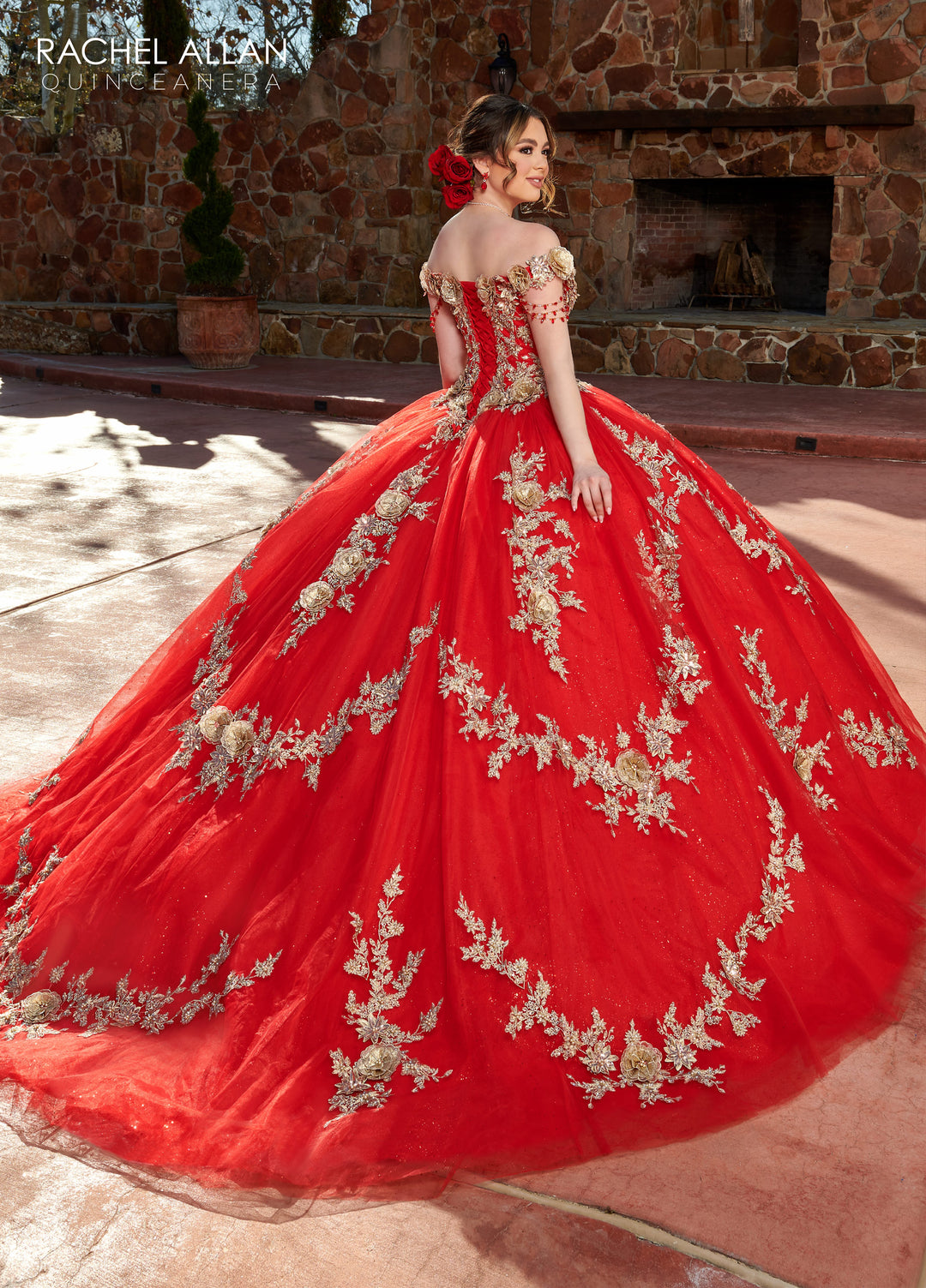 3D Floral Off Shoulder Quinceanera Dress by Rachel Allan RQ3117