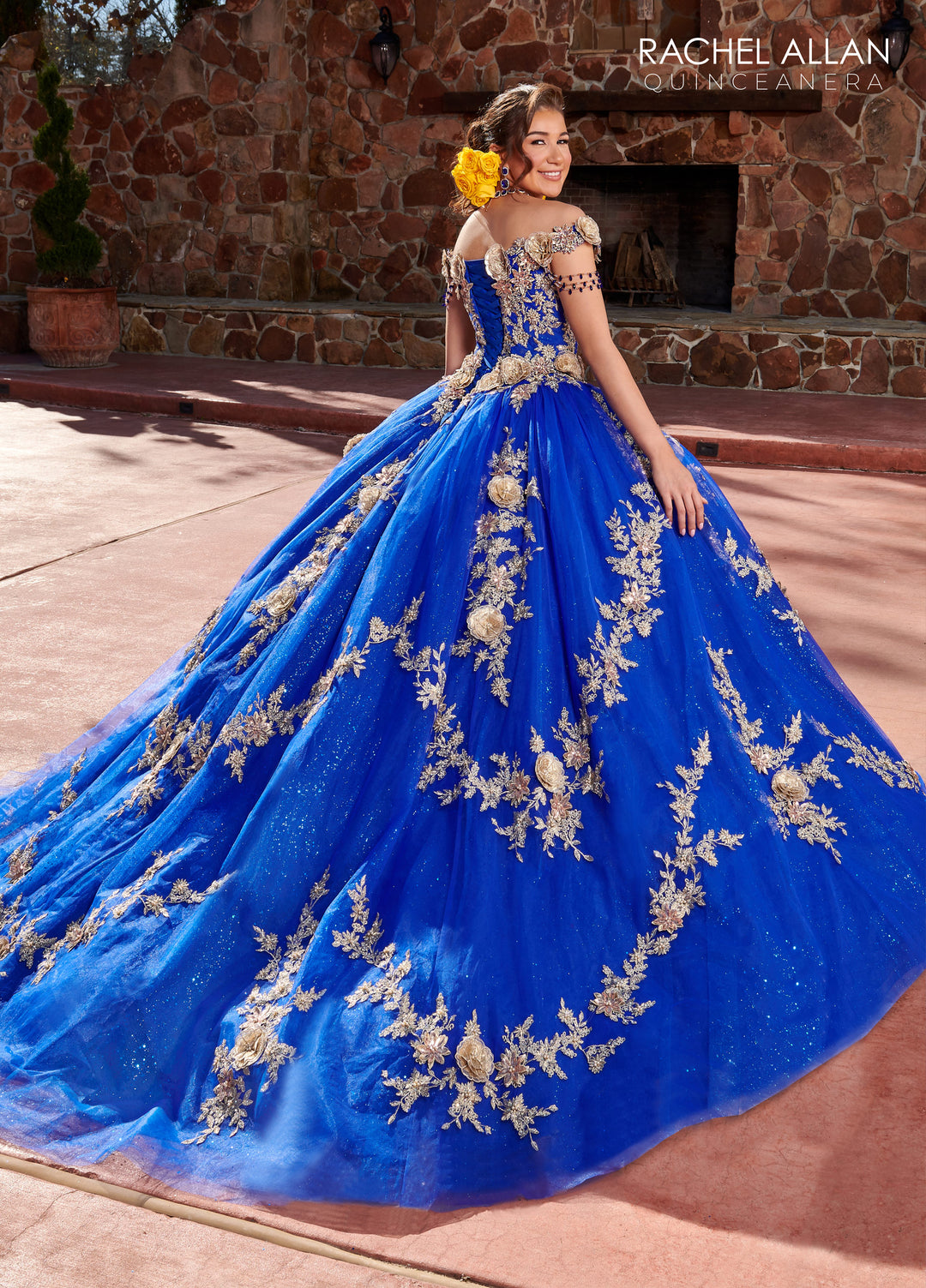 3D Floral Off Shoulder Quinceanera Dress by Rachel Allan RQ3117