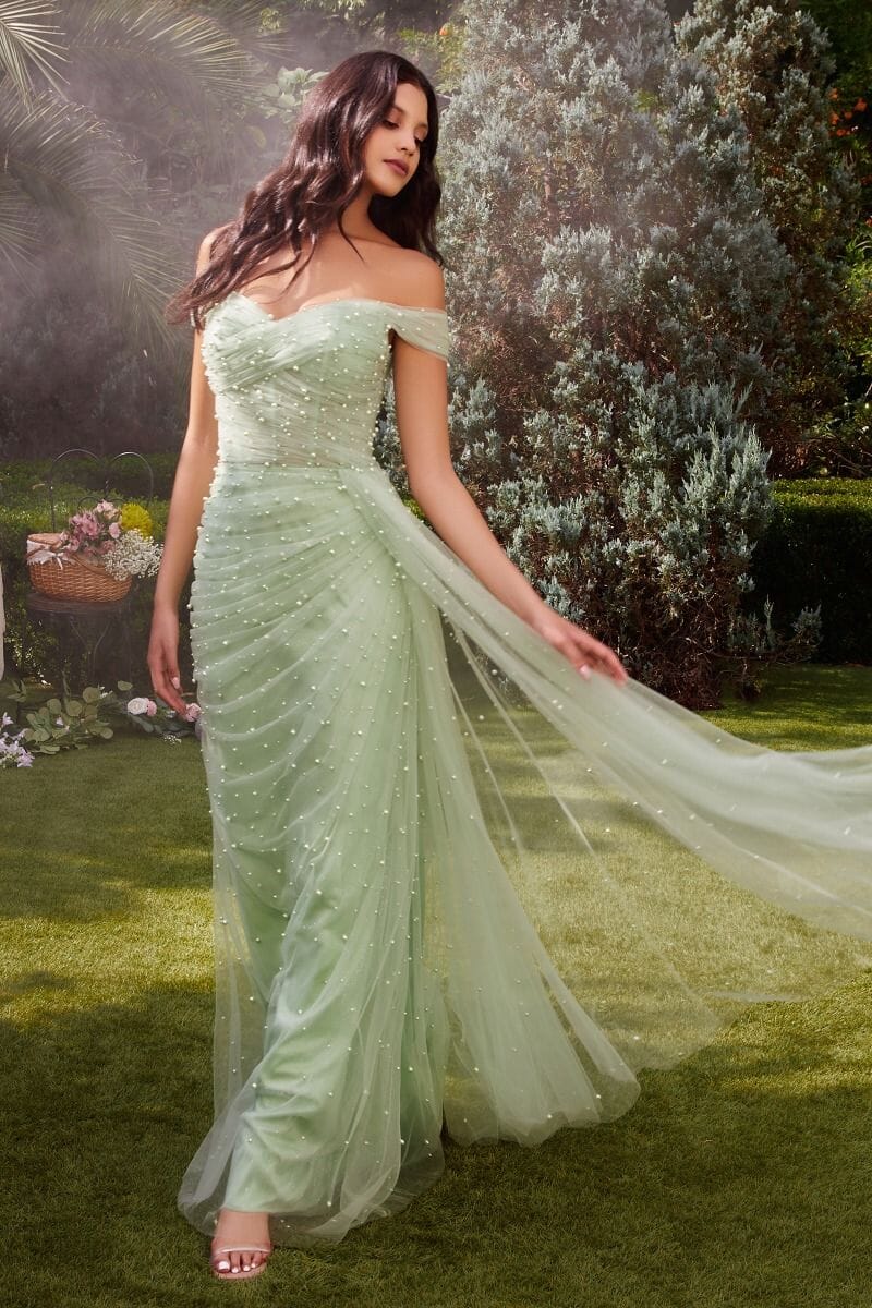 andrea and leo green dress Strapless Long Glitter A-Line Prom Dress with Sequins Sage / 2