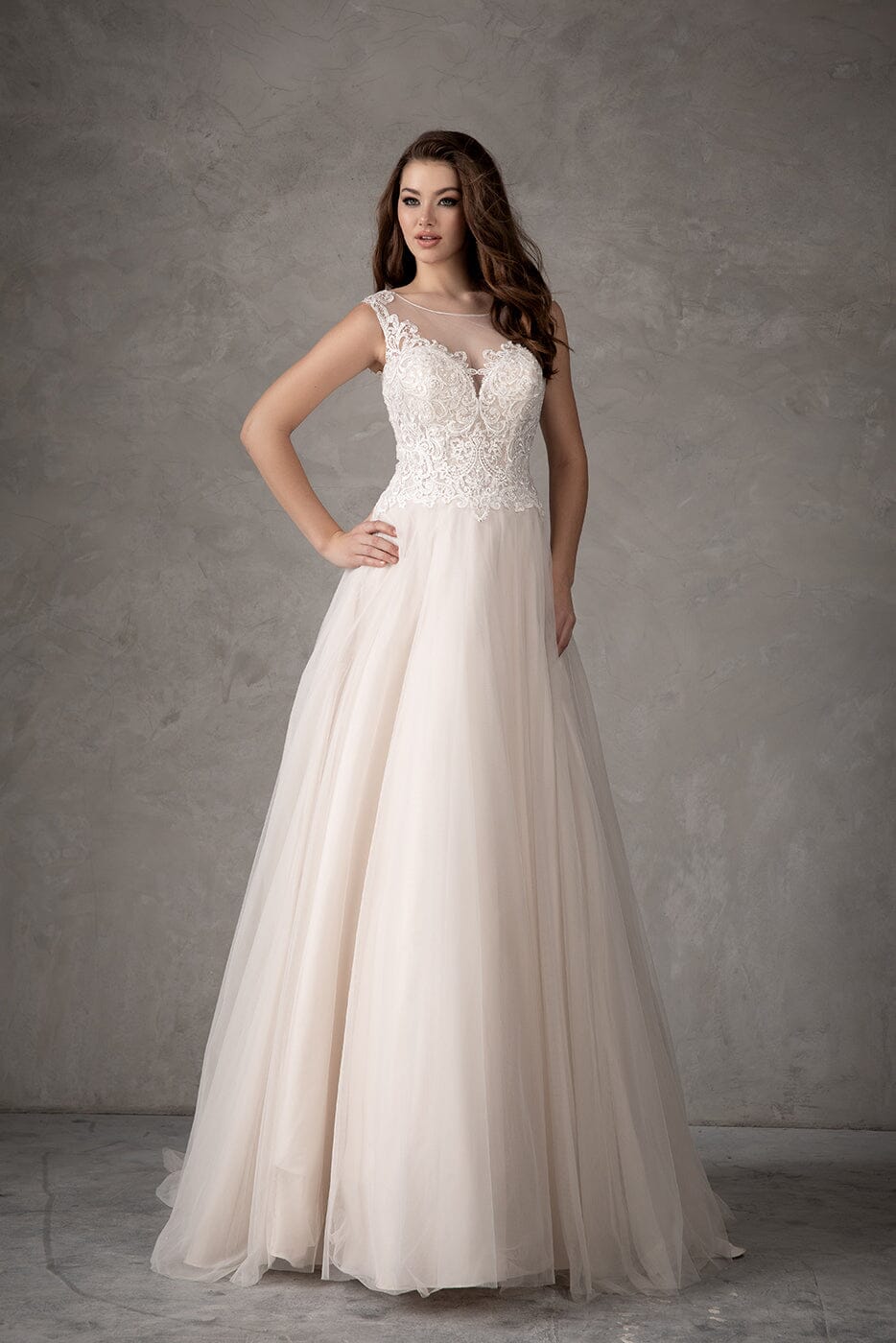 Applique Cap Sleeve Bridal Gown by Abby Lane 97102 16 / Ivory/Champagne Applique Cap Sleeve Bridal Gown by Abby Lane 97102 16 / Ivory/Champagne