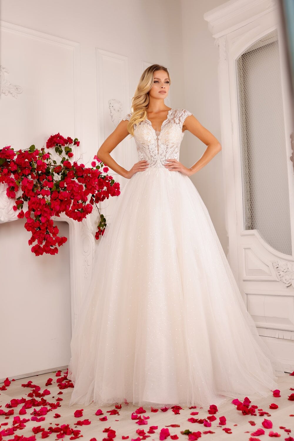 Applique Cap Sleeve Bridal Gown by Abby Lane 97134 18 / Ivory