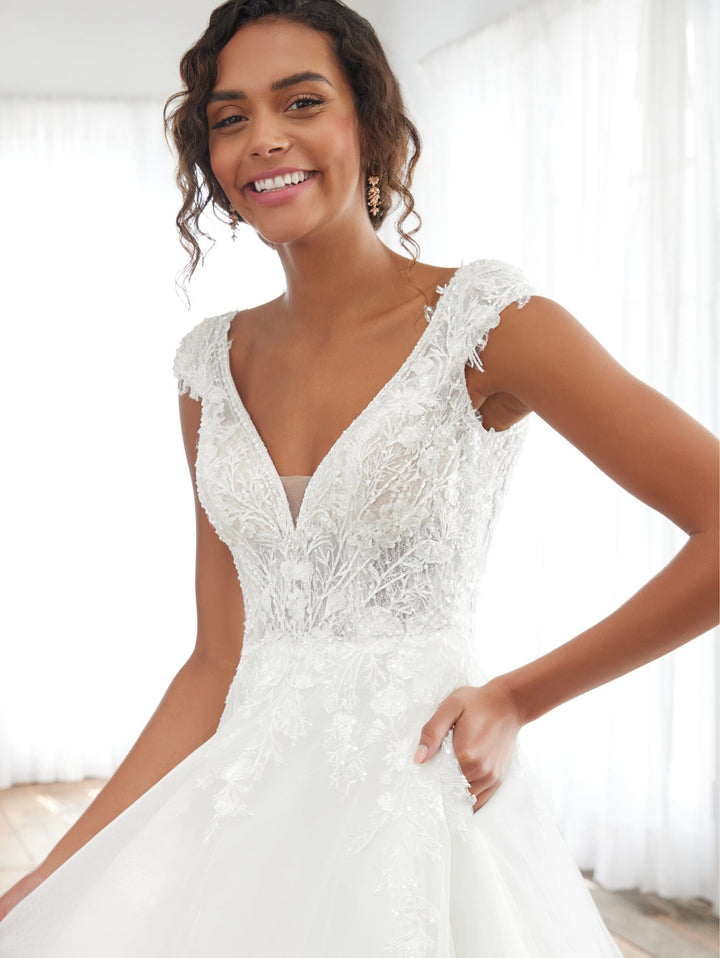 Applique Cap Sleeve Bridal Gown by Adrianna Papell 31237