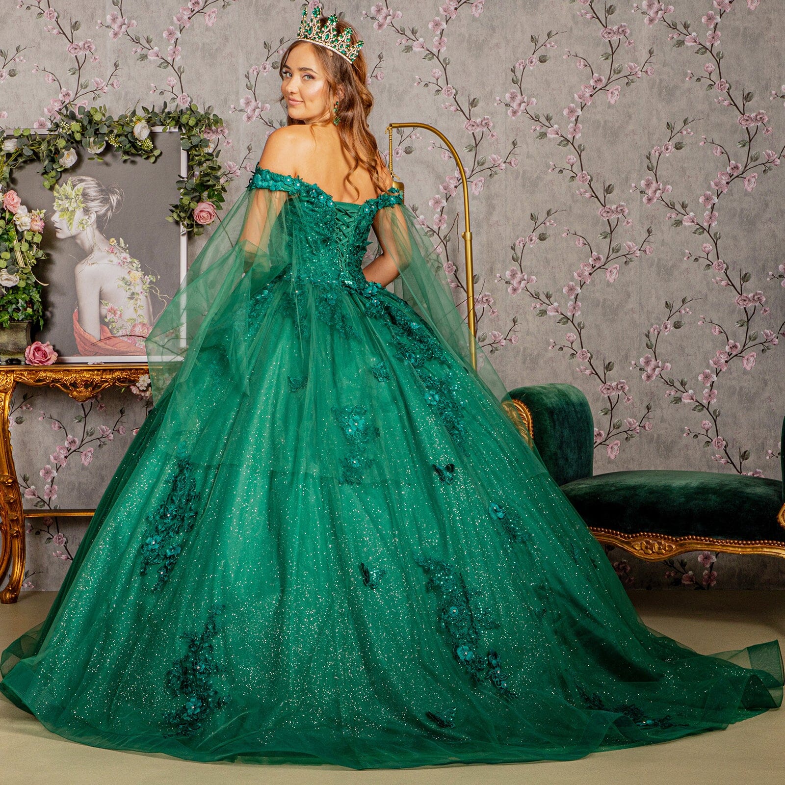 Applique Cape Sleeve Ball Gown by Elizabeth K GL3181 – ABC