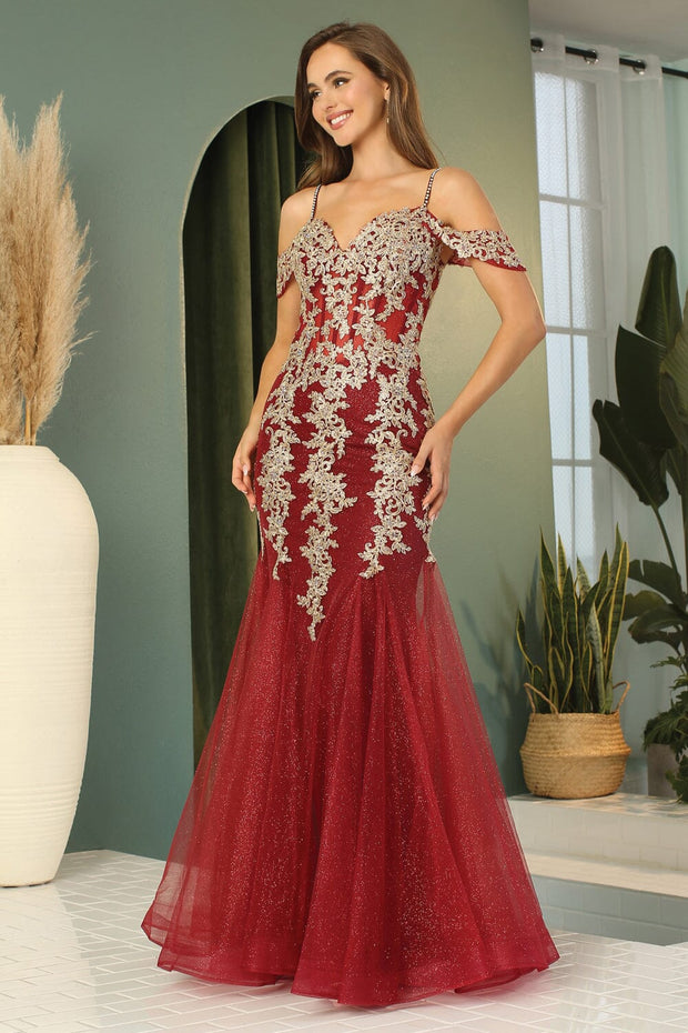 Applique Cold Shoulder Mermaid Dress by Adora 3156