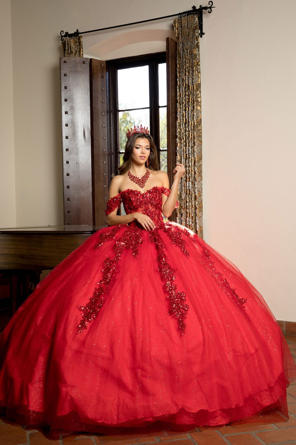 Applique Corset Ball Gown by Petite Adele PQ1070