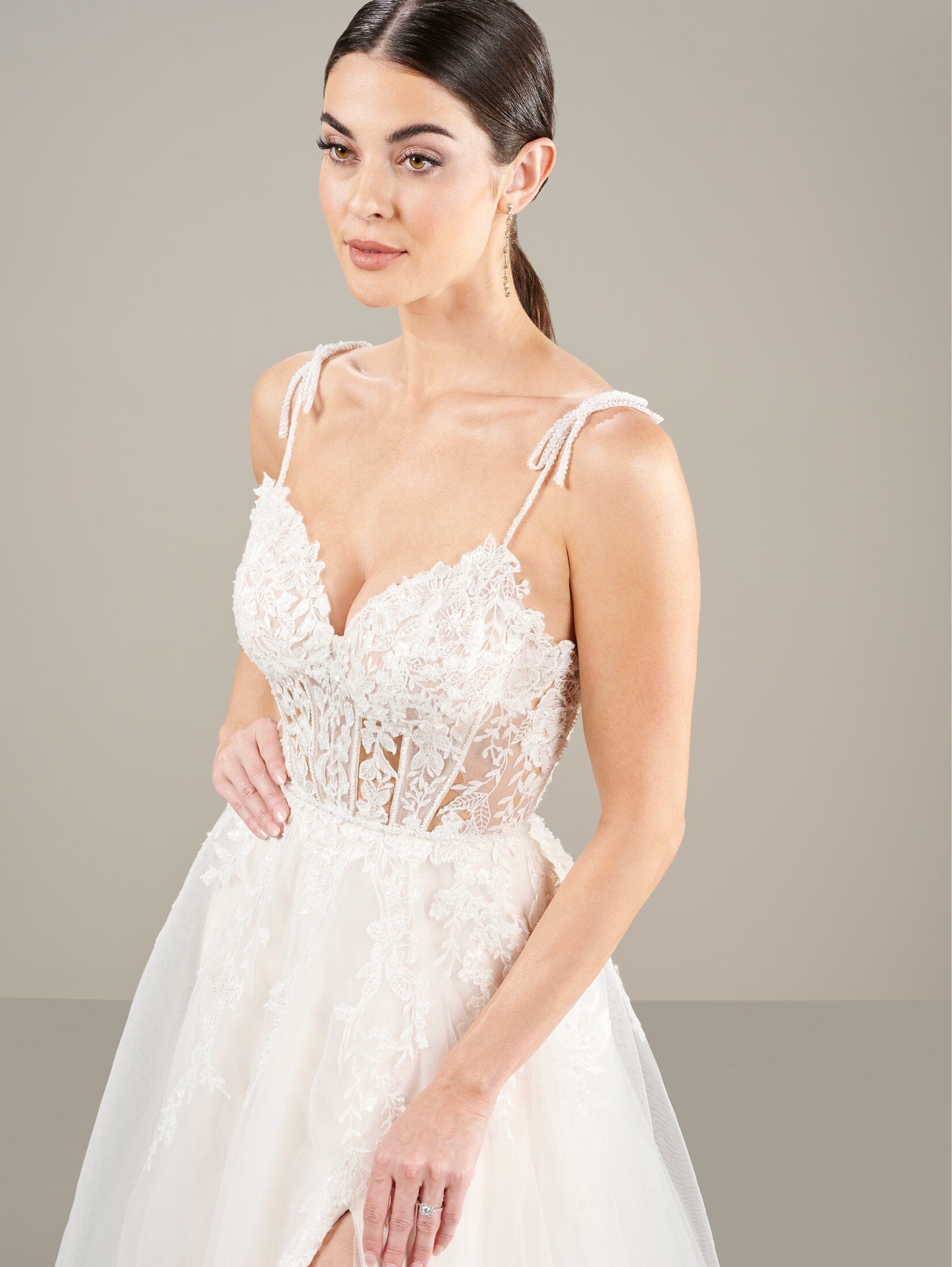 Applique Corset Slit Bridal Gown by Adrianna Papell 31279 – ABC