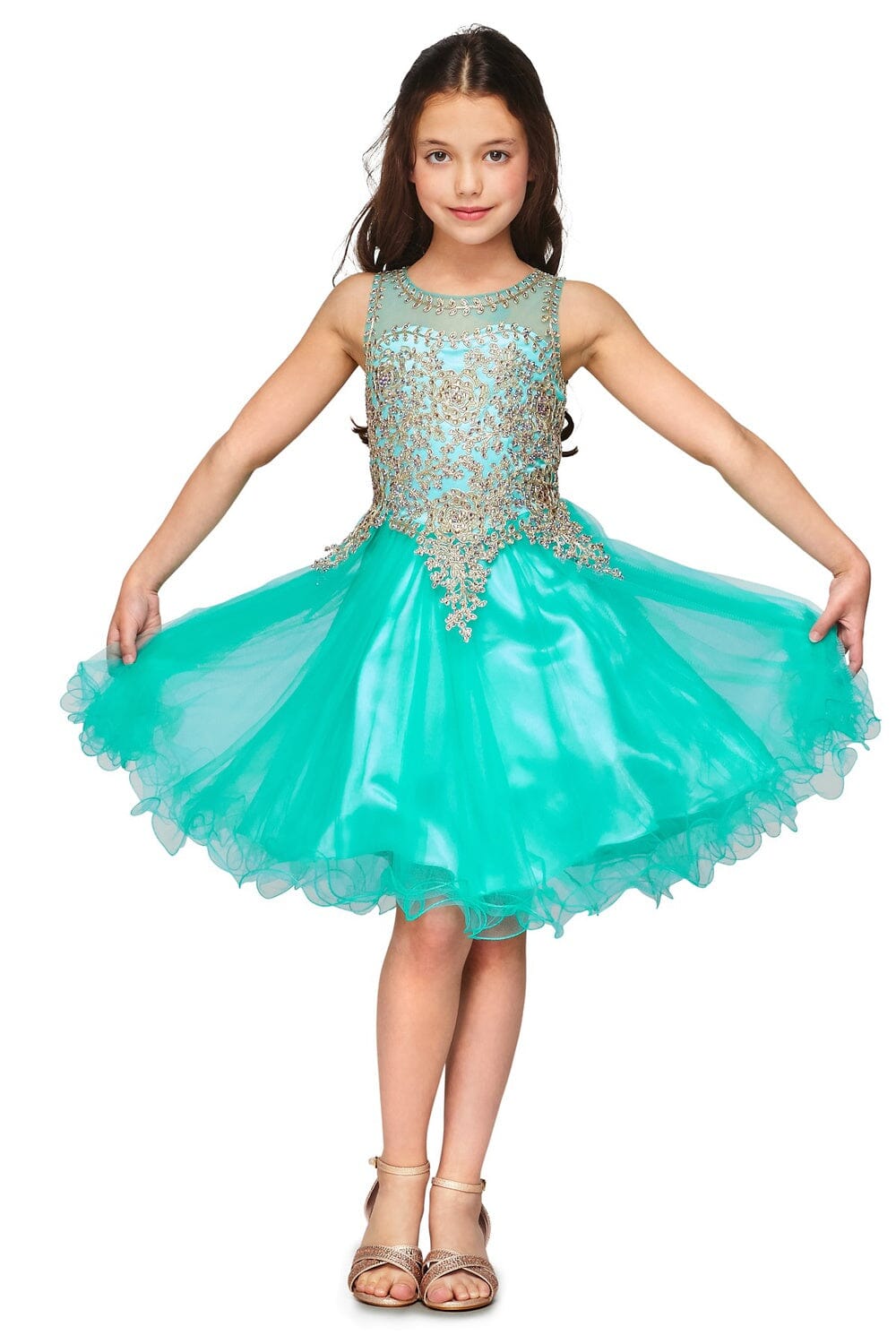 Applique Girls Short Ruffled Dress by Cinderella Couture 5017