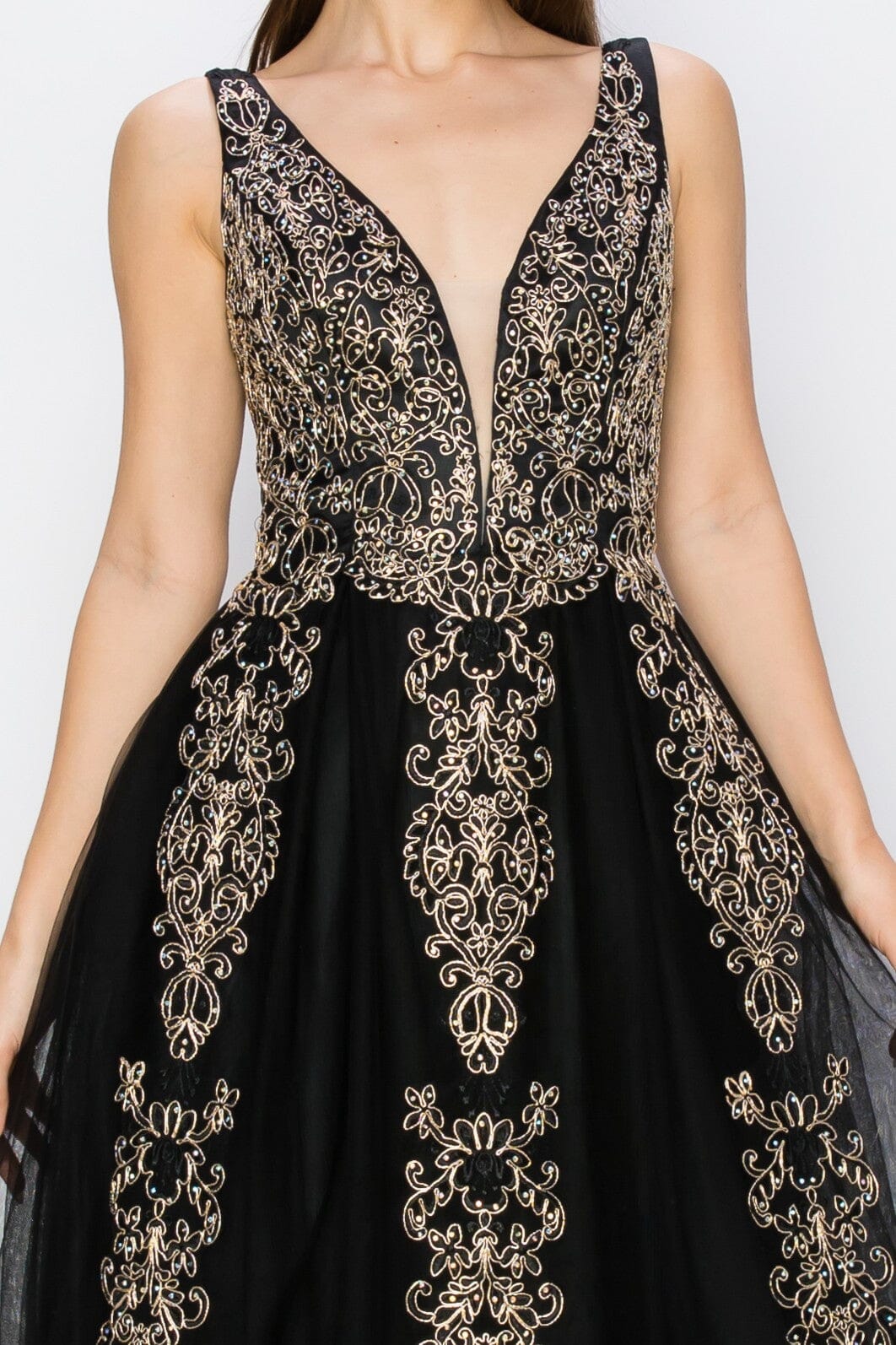 Applique Illusion V-Neck Gown by Cinderella Couture 8029J