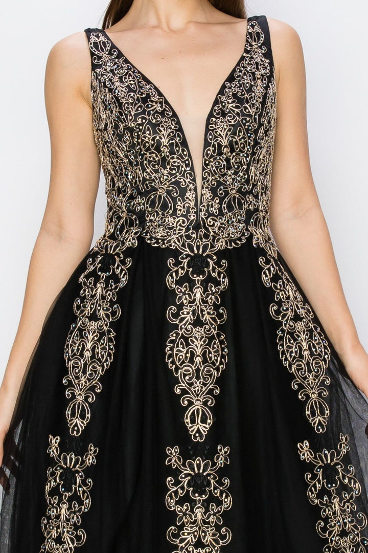 Applique Illusion V-Neck Gown by Cinderella Couture 8029J