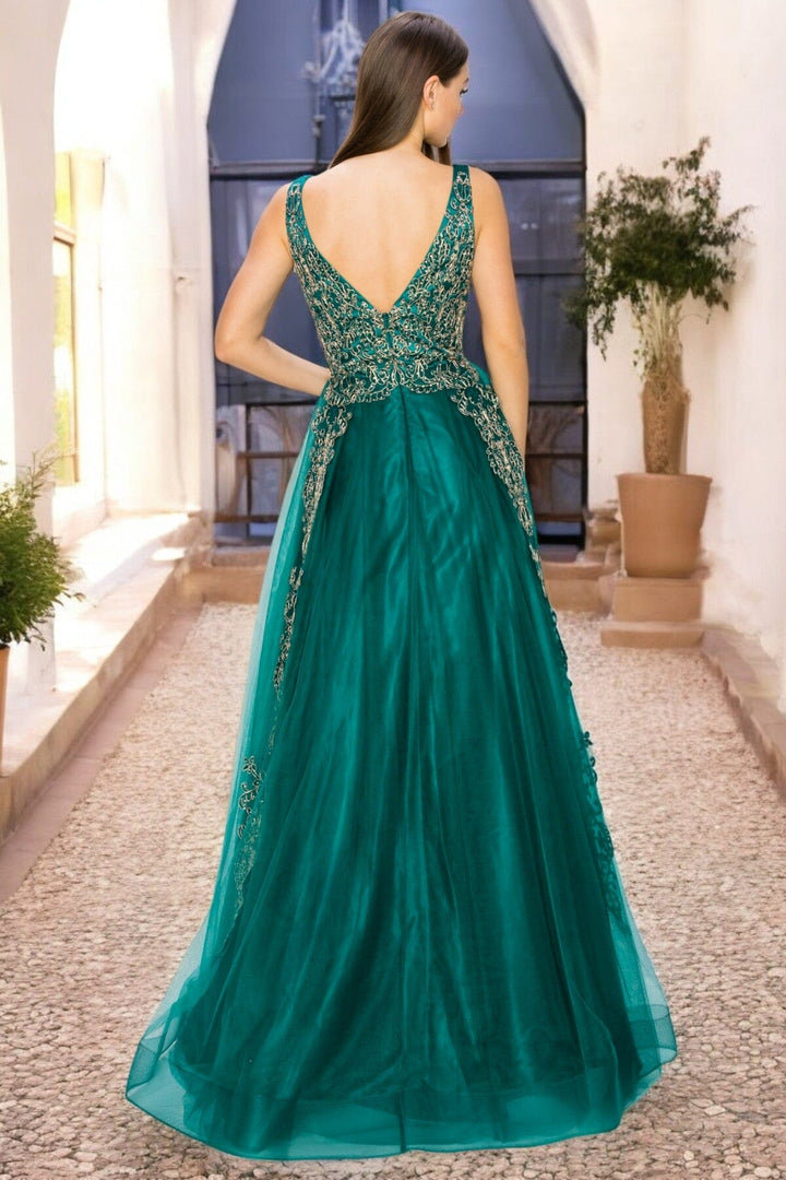 Applique Illusion V-Neck Gown by Cinderella Couture 8029J