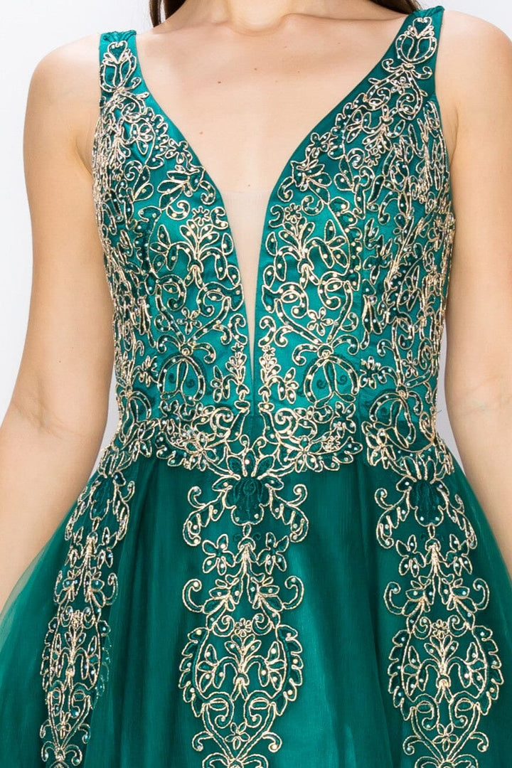 Applique Illusion V-Neck Gown by Cinderella Couture 8029J