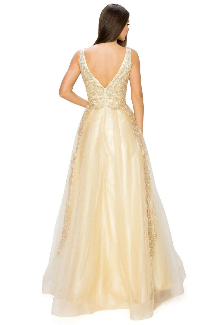 Applique Illusion V-Neck Gown by Cinderella Couture 8029J - Outlet