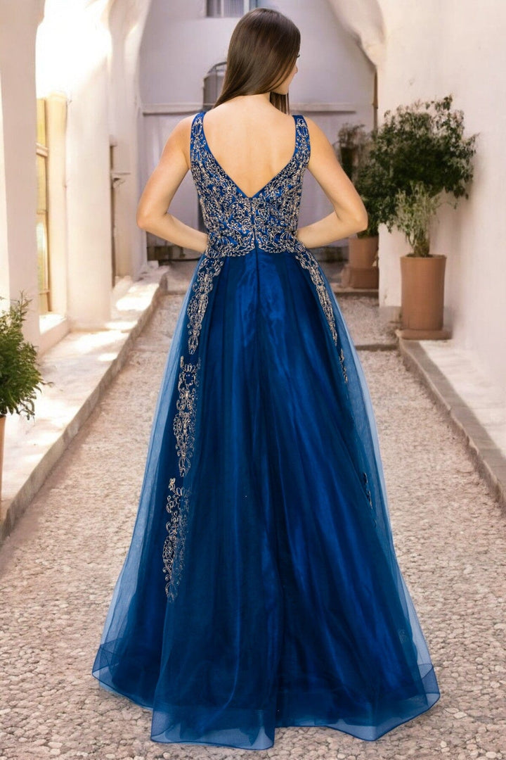Applique Illusion V-Neck Gown by Cinderella Couture 8029J