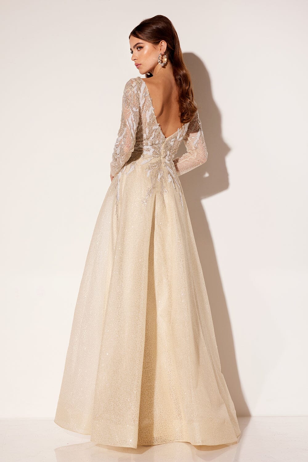 Applique Long Sleeve A-line Gown by Lucci Lu C8083