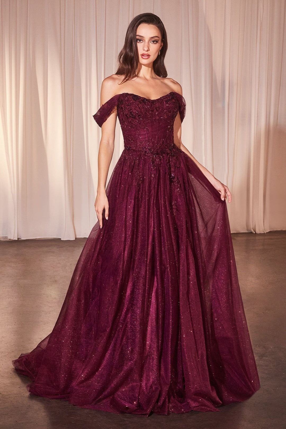 Applique Off Shoulder A-line Gown by Ladivine CD799