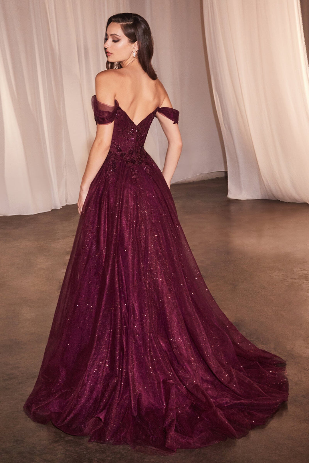 Applique Off Shoulder A-line Gown by Ladivine CD799