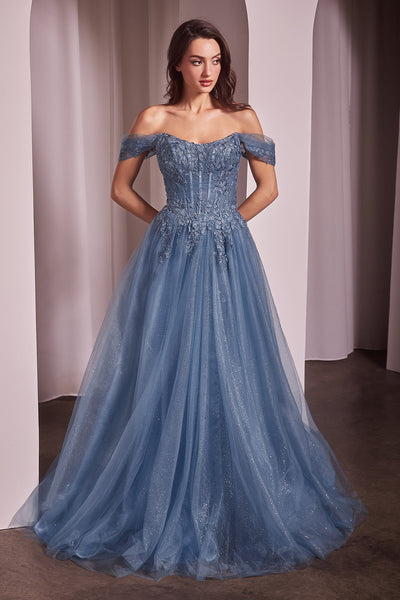 Applique Off Shoulder A-line Gown by Ladivine CD799 ABC Fashion Applique Off Shoulder A-line Gown by Ladivine CD799 ABC Fashion