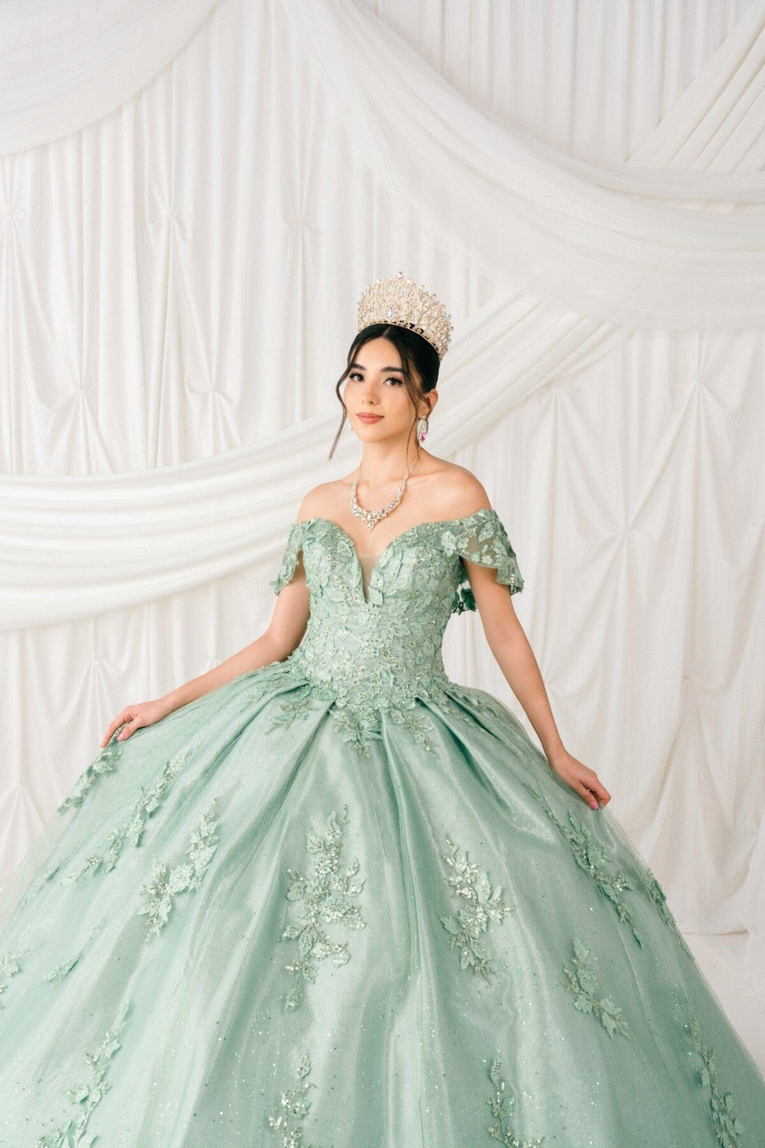 Applique Off Shoulder Ball Gown by Cinderella Couture 8045J