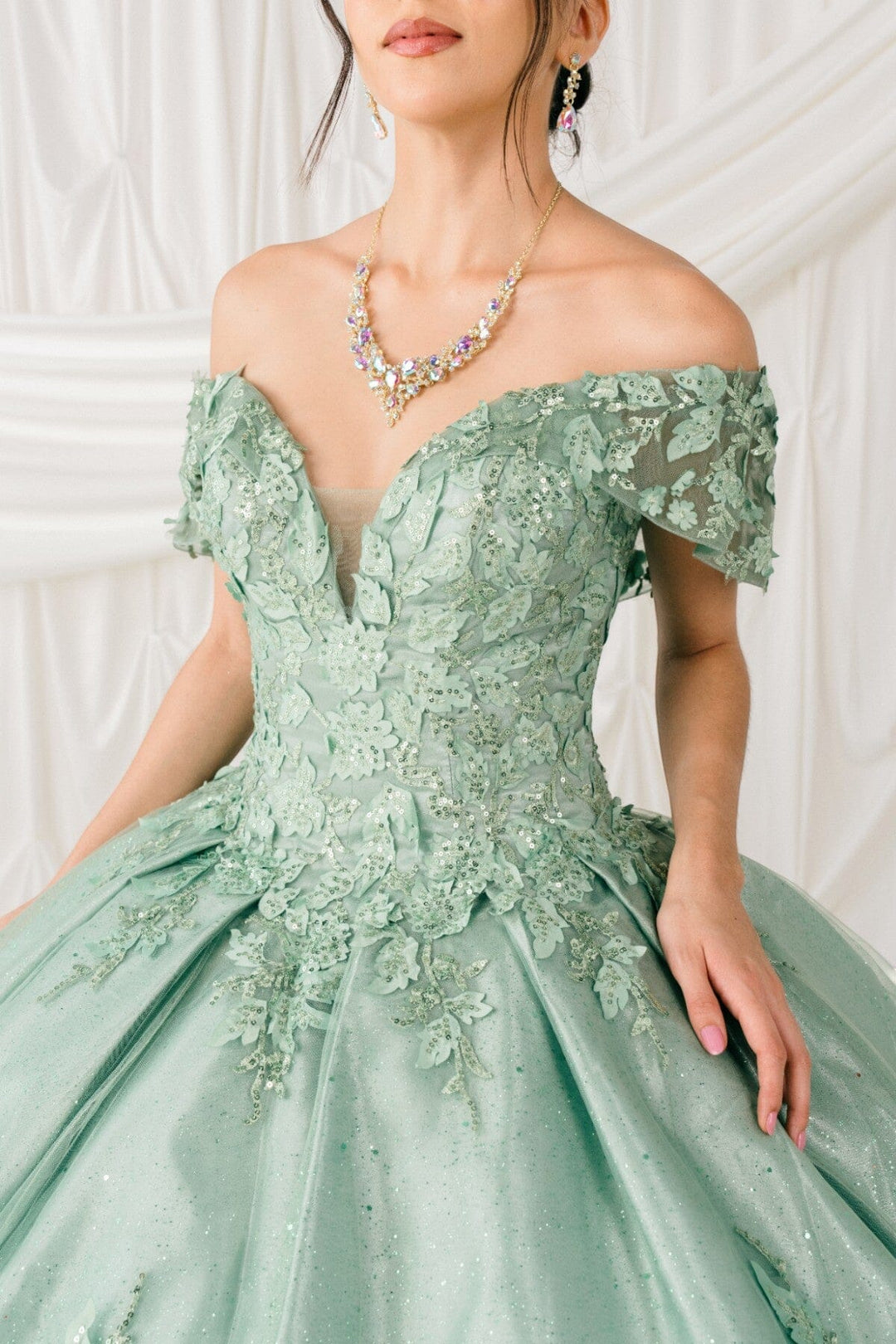 Applique Off Shoulder Ball Gown by Cinderella Couture 8045J