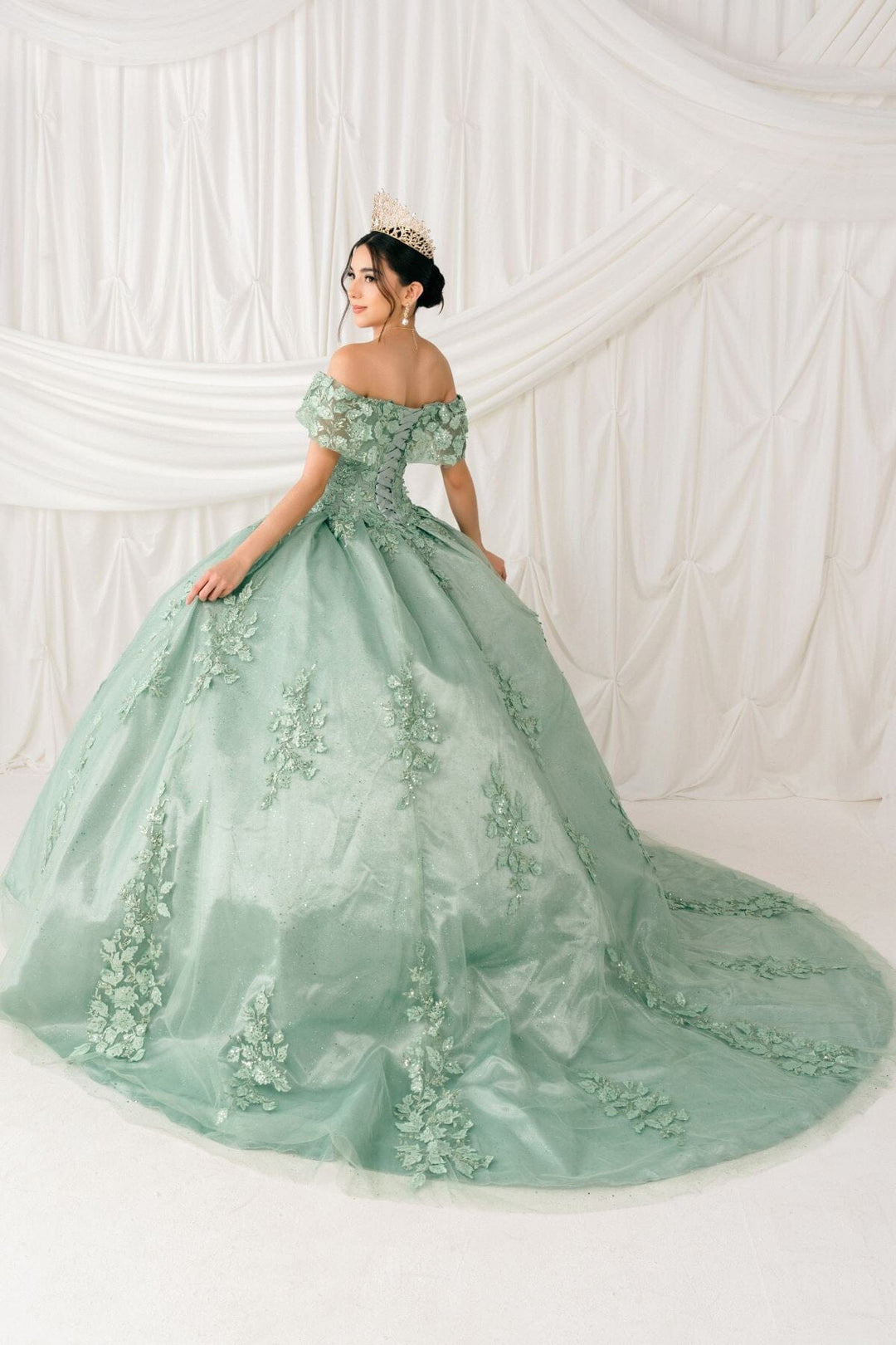 Applique Off Shoulder Ball Gown by Cinderella Couture 8045J