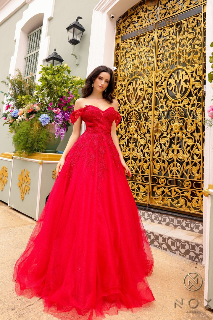 Applique Off Shoulder Ball Gown by Nox Anabel R1303