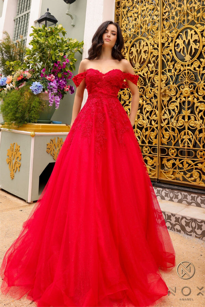 Applique Off Shoulder Ball Gown by Nox Anabel R1303