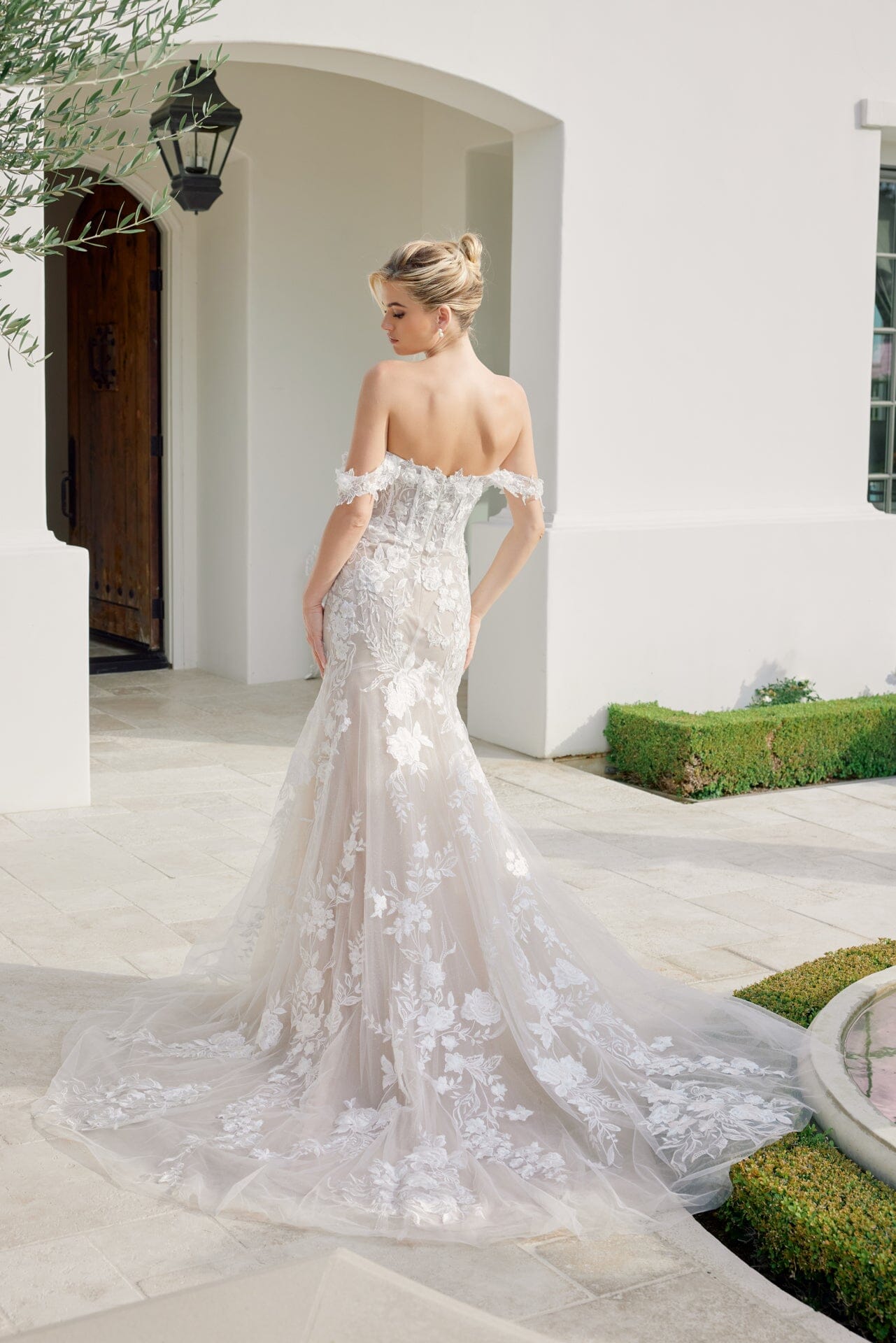 Applique Off Shoulder Bridal Mermaid Gown by Nox Anabel JE974