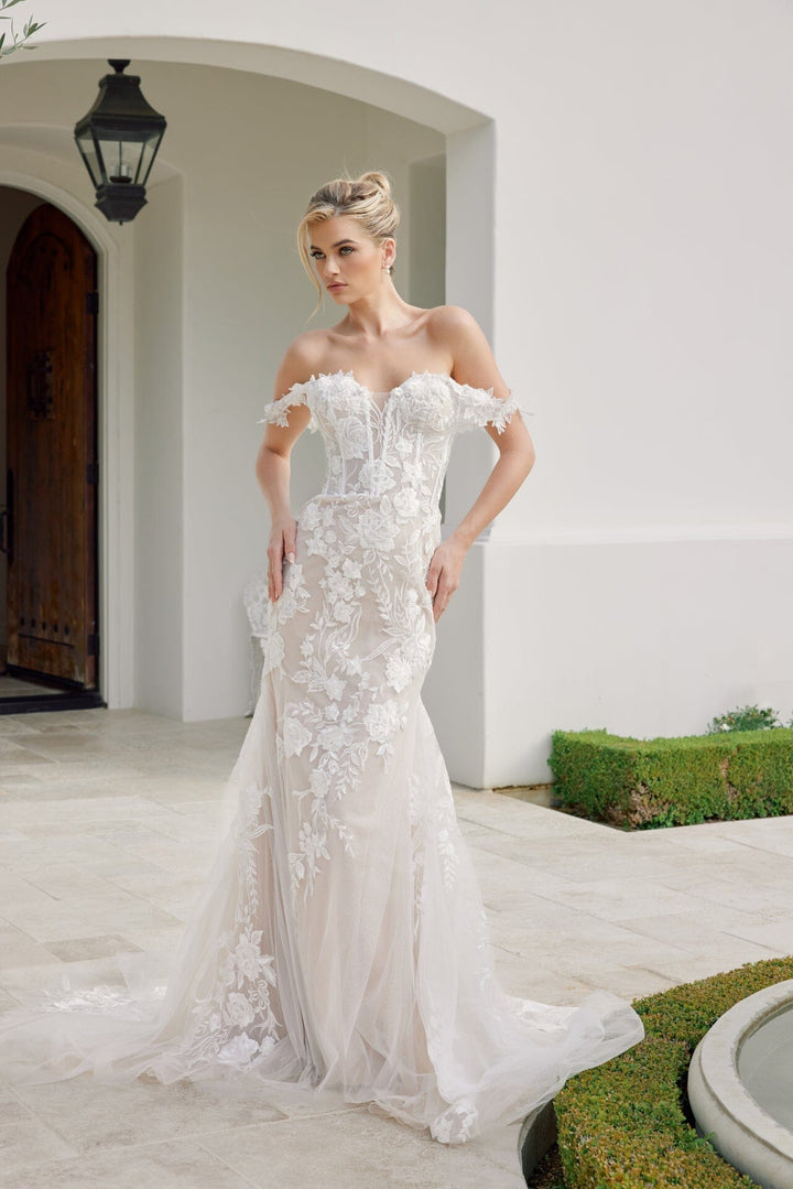 Applique Off Shoulder Bridal Mermaid Gown by Nox Anabel JE974 - Outlet