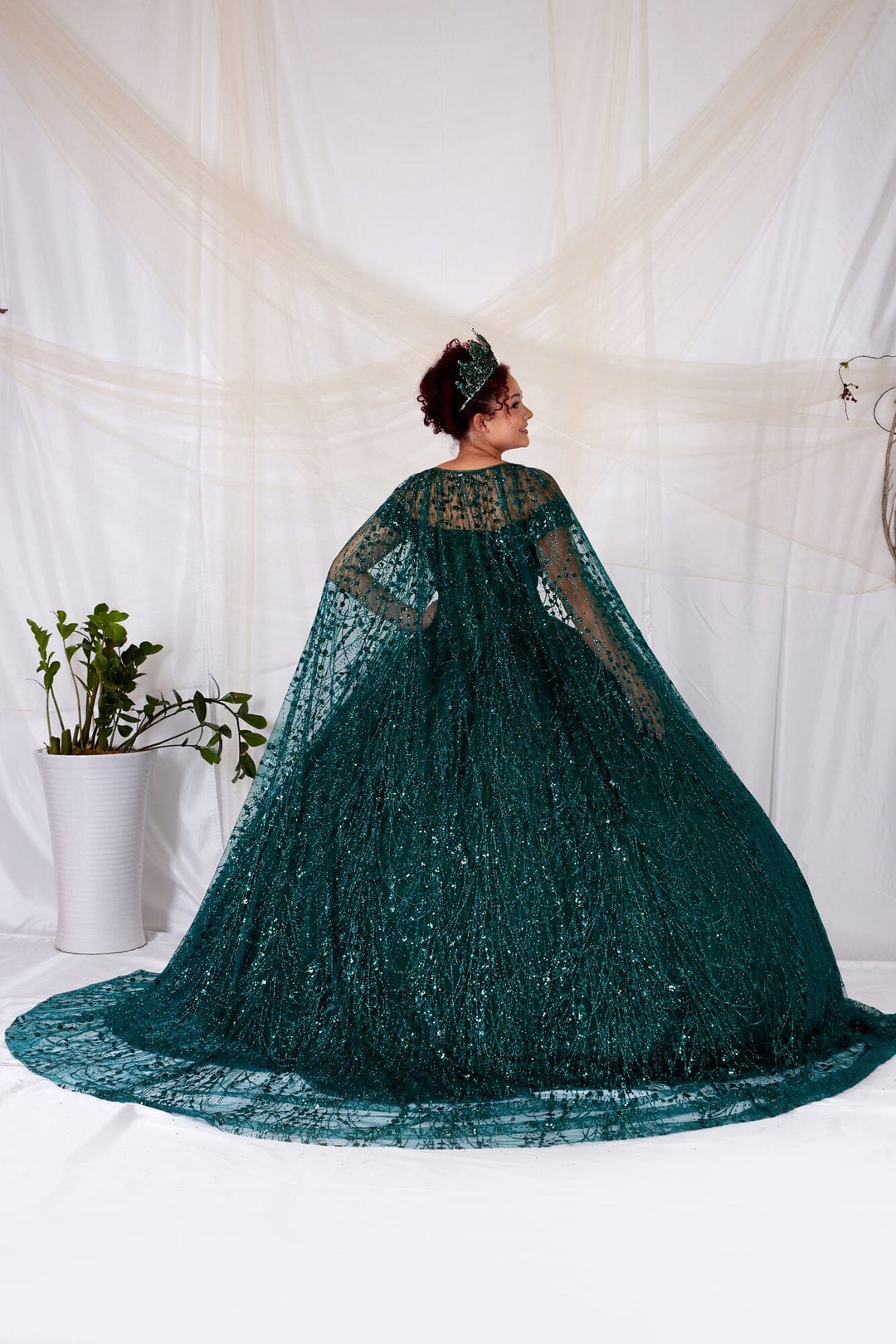 Applique Off Shoulder Cape Ball Gown by Calla SCL-30003