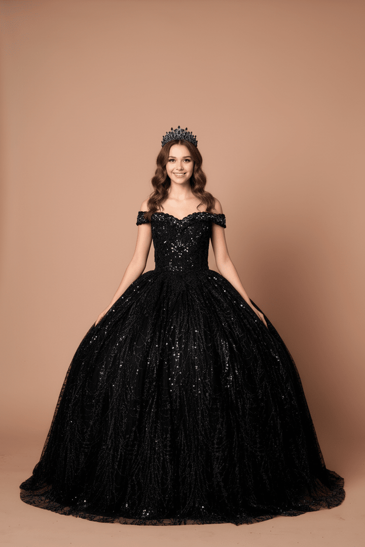 Applique Off Shoulder Cape Ball Gown by Calla SCL-30003