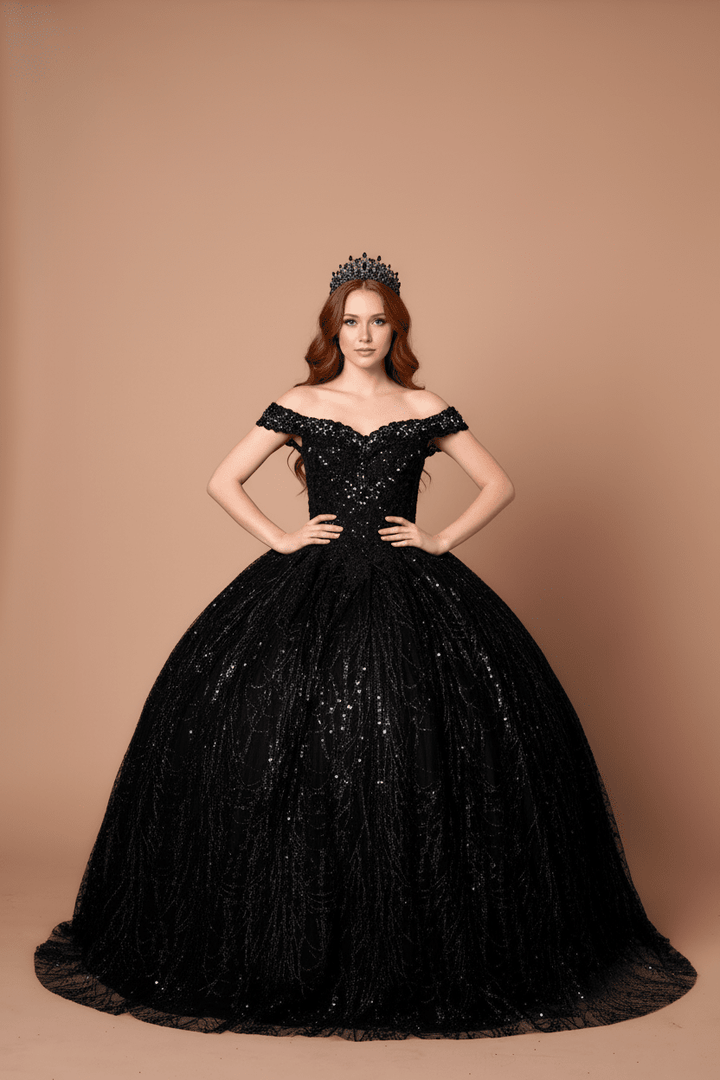 Applique Off Shoulder Cape Ball Gown by Calla SCL-30003