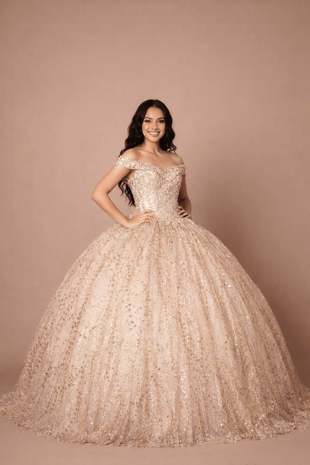Applique Off Shoulder Cape Ball Gown by Calla SCL-30003