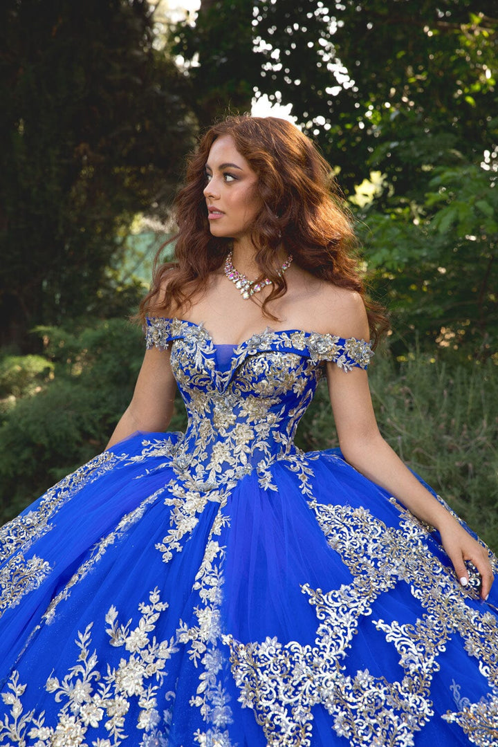 Applique Off Shoulder Corset Ball Gown by Petite Adele PQ1055