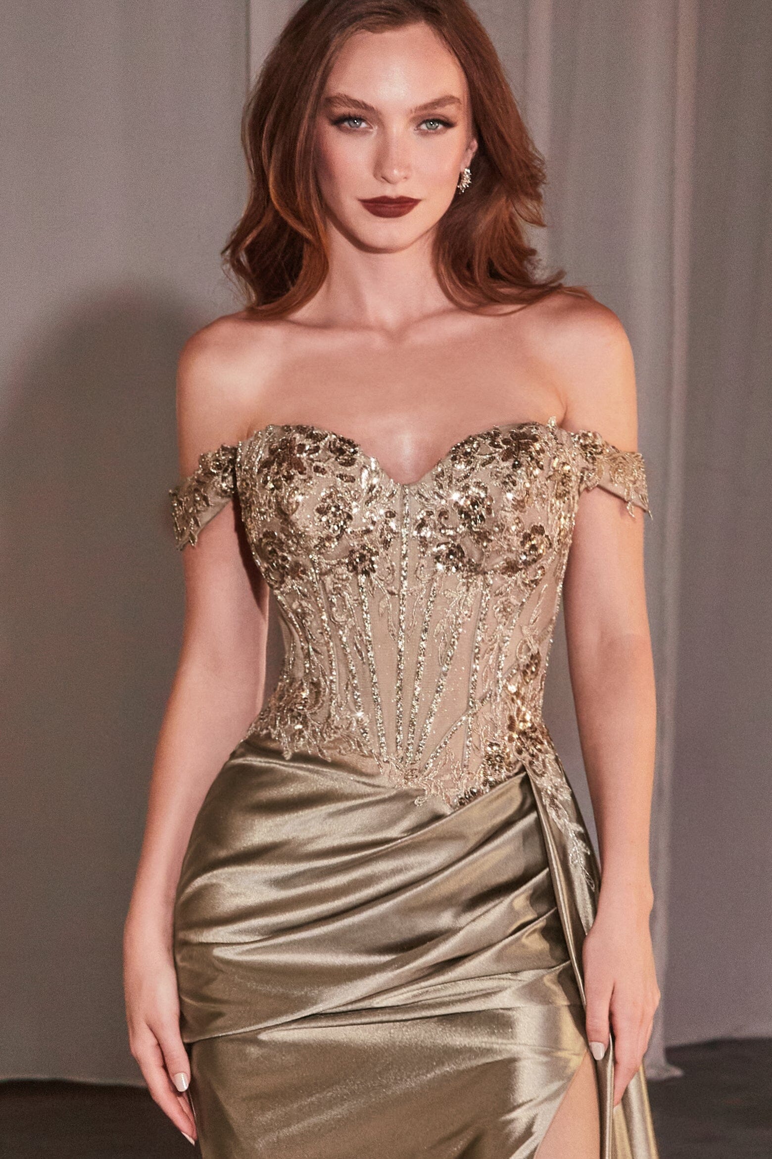 Applique Off Shoulder Slit Gown by Ladivine CD803 – ABC Fashion