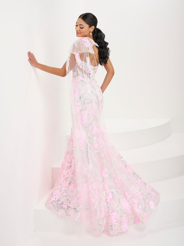 Applique One Shoulder Corset Gown by Tiffany Designs 16082